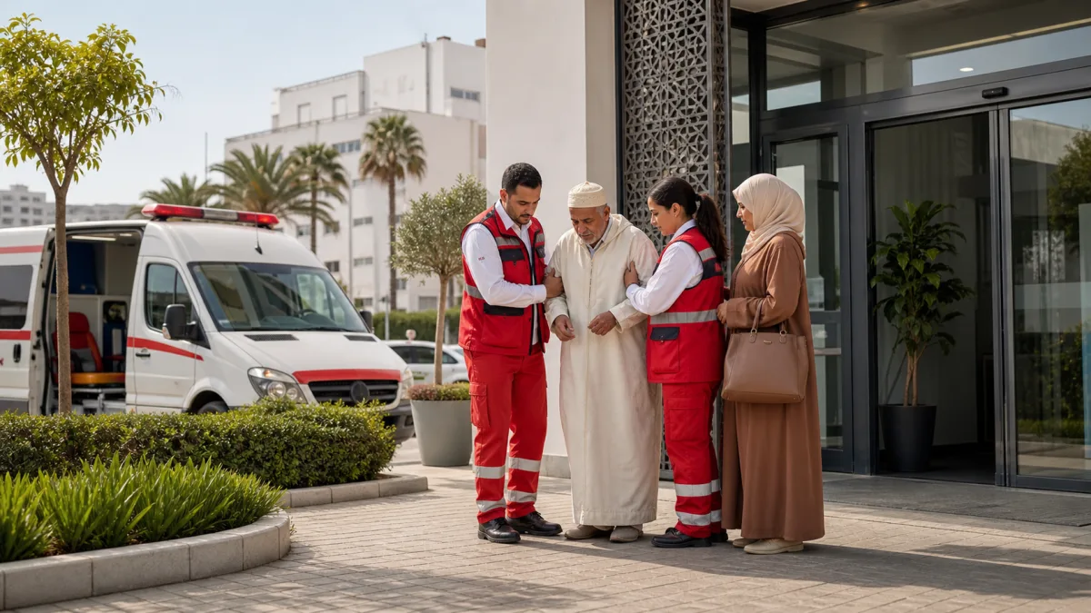 Ambulance marocaine devant une clinique à Casablanca