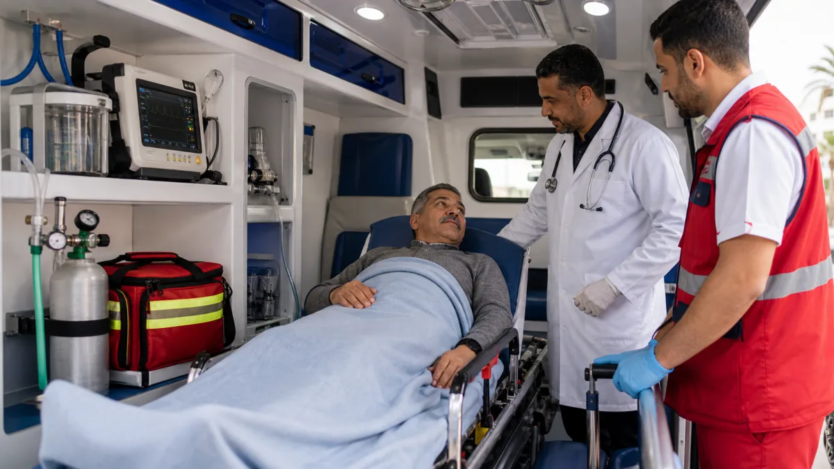 Intérieur d’ambulance médicalisée à Casablanca